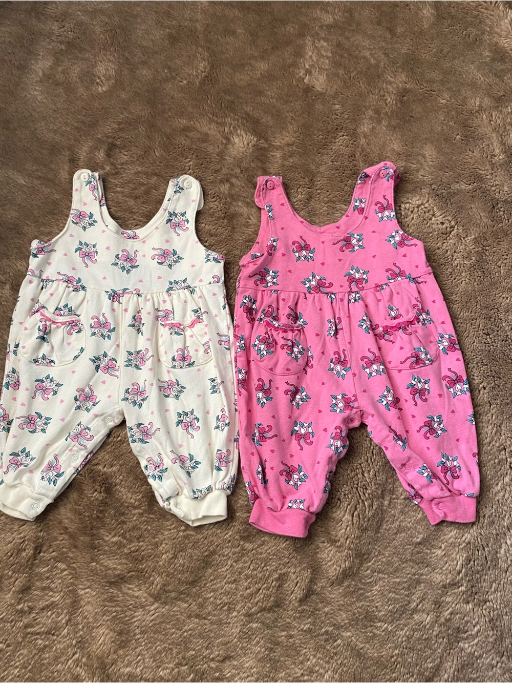 100%cotton Unicorn Print Overalls - Pink and White